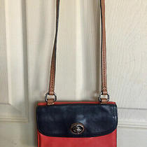 blue and tan coach purse