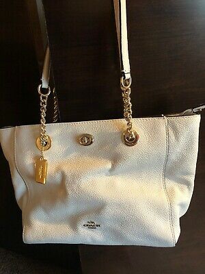 coach turnlock chain tote 27 in polished pebble leather