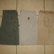 Lot of 3 Pants Carhartt Duck Canvas Flannel Lined Double Front Work Mens 38 X 32 Photo