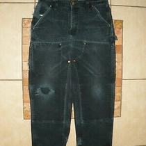 Mens Carhartt B01 Blk Double Front Knee Duck Canvas Pants 34x30 Distressed Torn Photo