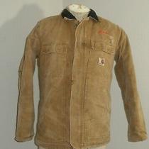 Mens Small Carhartt Jacket C26 Brn Duck Canvas Quilt Lined Work Coat Distressed Photo
