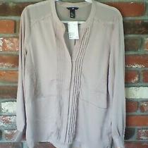 Nwt 12 h&m Blouse in Blush W/tuxedo Pleating Sheer Detail and Shirttail Hem Photo
