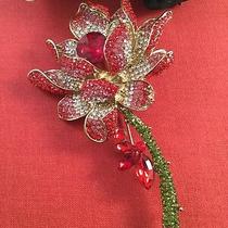 Vintage Jewellery Brooch Pin Red Rose Flower for Coat Hat Dress Crystal Jewelry Photo